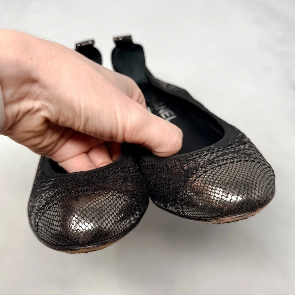 CHANEL Vintage Y2K Metallic Leather Heeled Ballet Ballerina Pump Heel Shoes 36